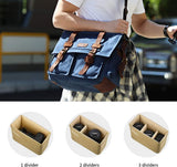 Men'S Canvas Cow Leather DSLR SLR Vintage Camera Shoulder Messenger Bag Blue