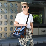 Men'S Canvas Cow Leather DSLR SLR Vintage Camera Shoulder Messenger Bag Blue